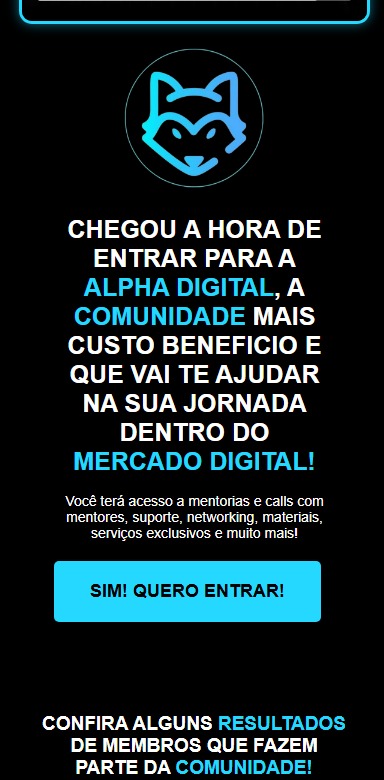 Design responsivo da landing page exibido em um celular.